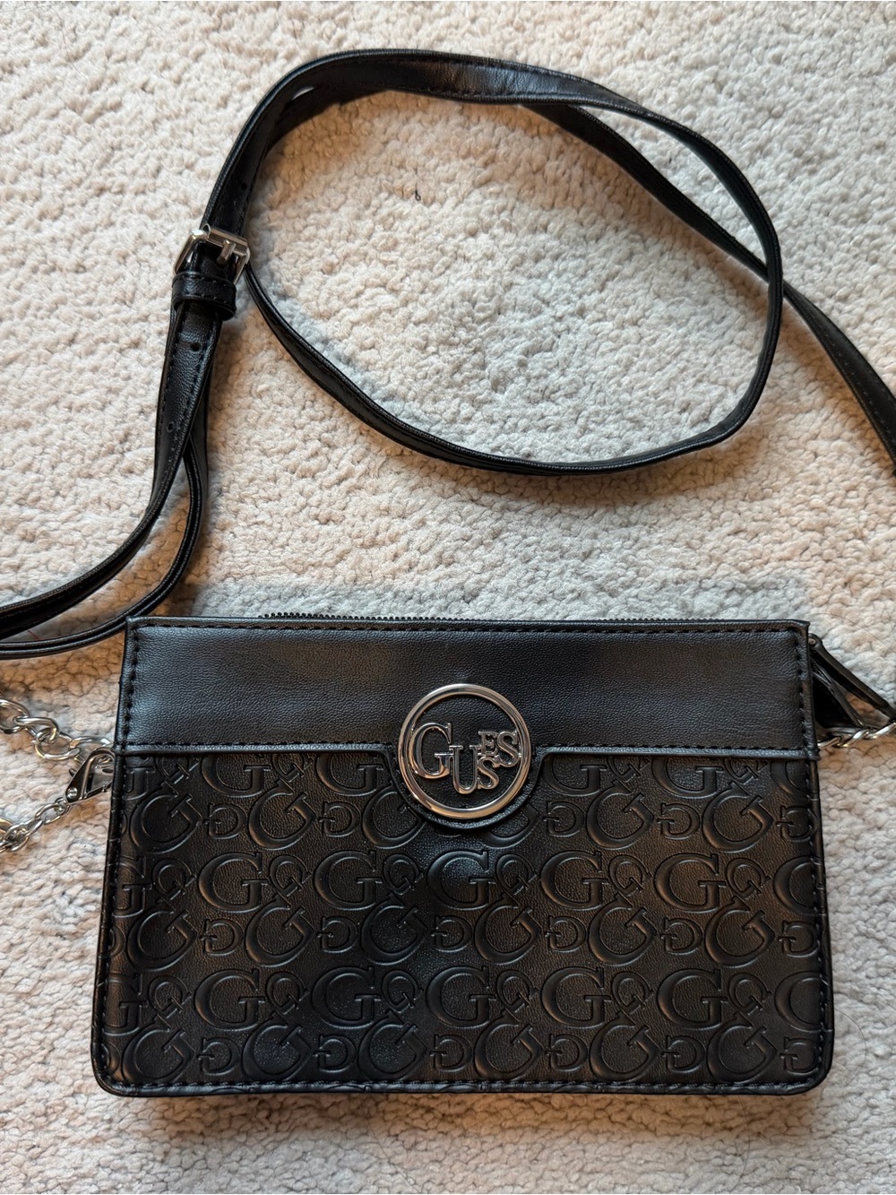 GUESS Black Embossed Logo Crossbody